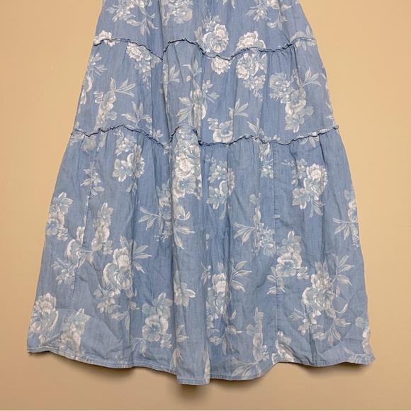 Old Navy Blue Floral Tiered Smocked Midi Dress Medium Flutter Sleeve Cottagecore - Picture 7 of 11